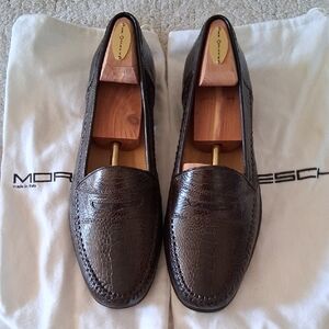 Moreschi Rich Brown Peccary Crocodile Pattern Loafers Made In Italy